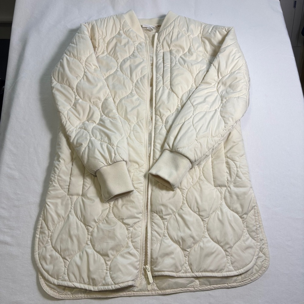 Zella Quilted Longline Bomber Jacket Cream XS MSRP $129